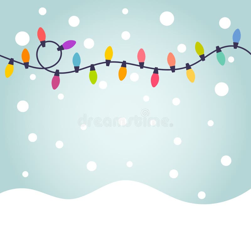 Paisaje navideño de invierno con luces coloridas stock de ilustración
