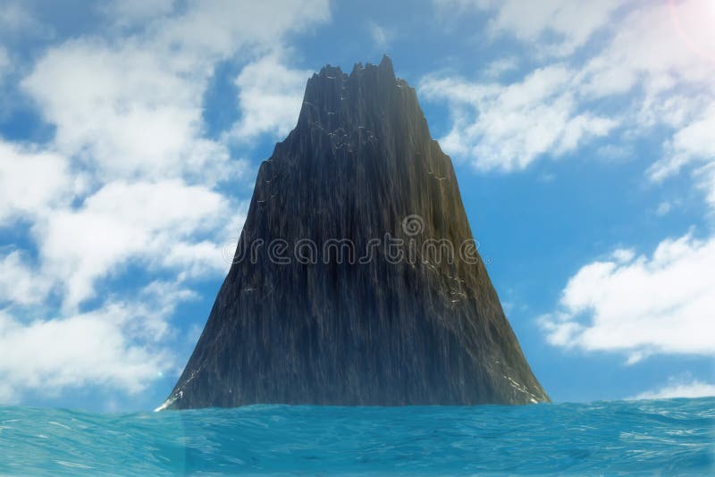 Paisaje negro de la isla de la roca en el océano representación 3d ilustración del vector Paisaje negro de la isla de la roca en el océano representación 3d ilustración del vector