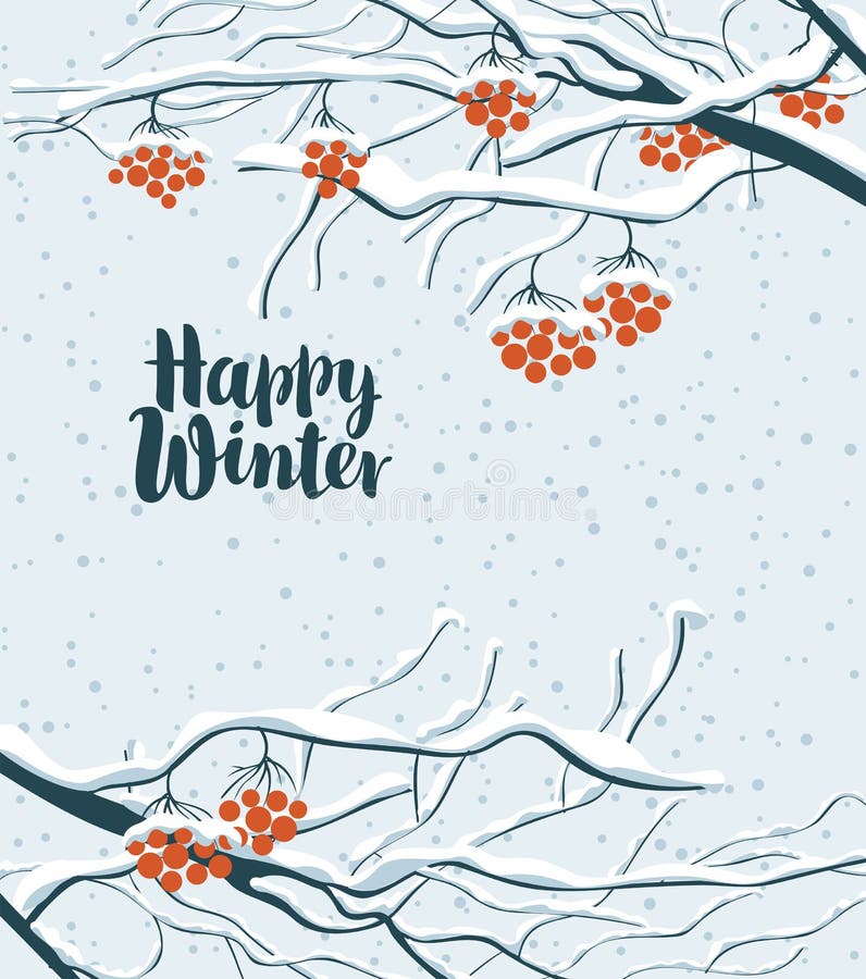 Paisaje nevoso del invierno con las ramas del árbol de serbal stock de ilustración Paisaje nevoso del invierno con las ramas del árbol de serbal stock de ilustración