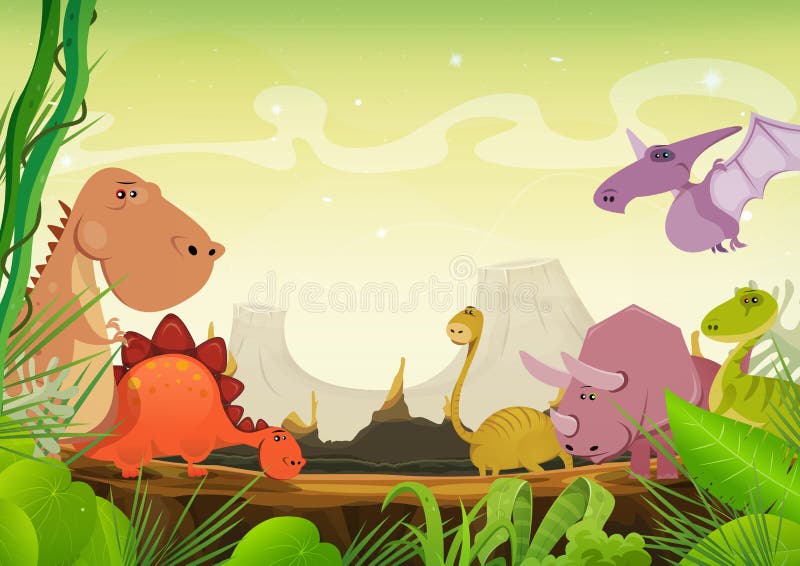 Paisaje prehistórico con los dinosaurios ilustración del vector Paisaje prehistórico con los dinosaurios ilustración del vector