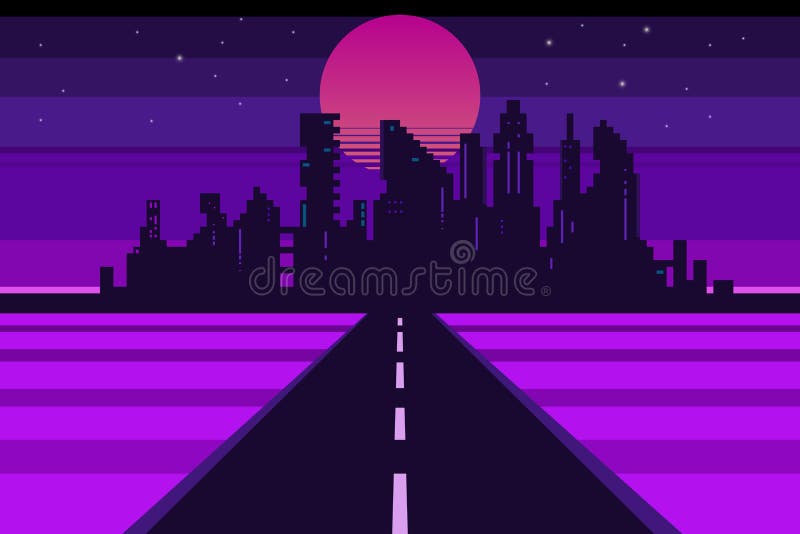 Paisaje retro de la ciudad, fondo futurista ilustración del vector Paisaje retro de la ciudad, fondo futurista ilustración del vector
