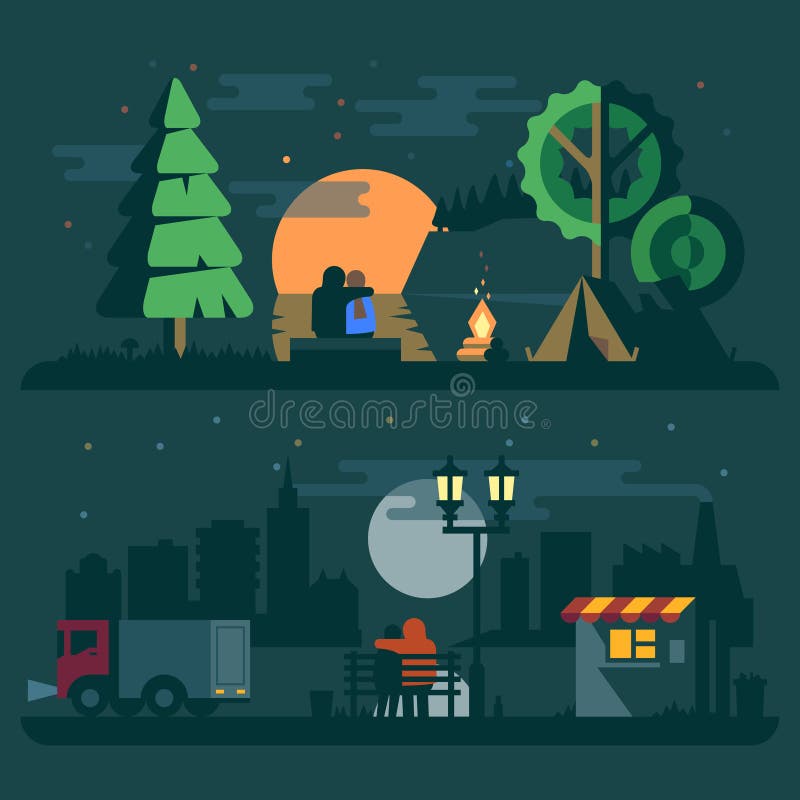 Paisaje romántico, par en amor stock de ilustración Paisaje romántico, par en amor stock de ilustración