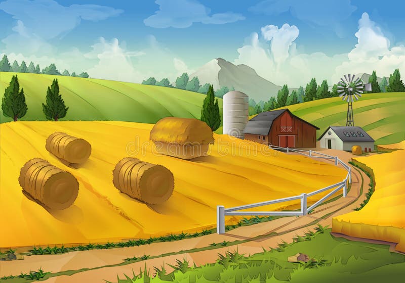 Farm, rural landscape vector background. Farm, rural landscape vector background