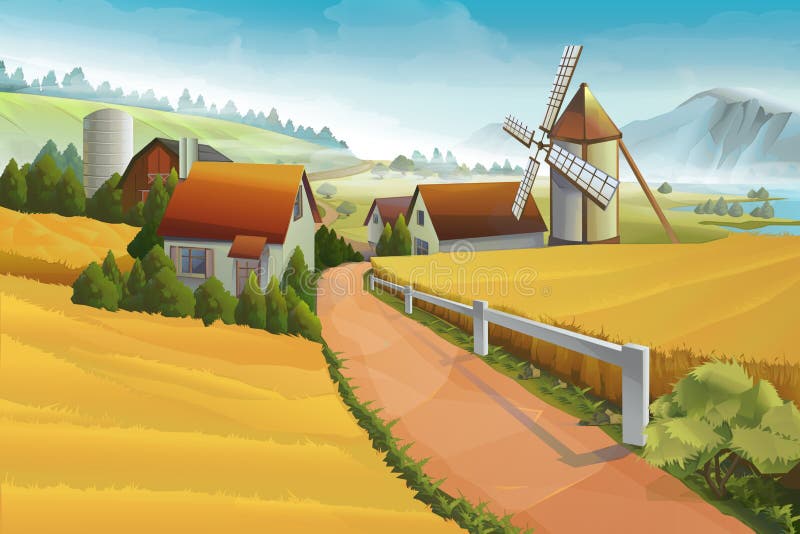 Farm rural landscape vector background. Farm rural landscape vector background