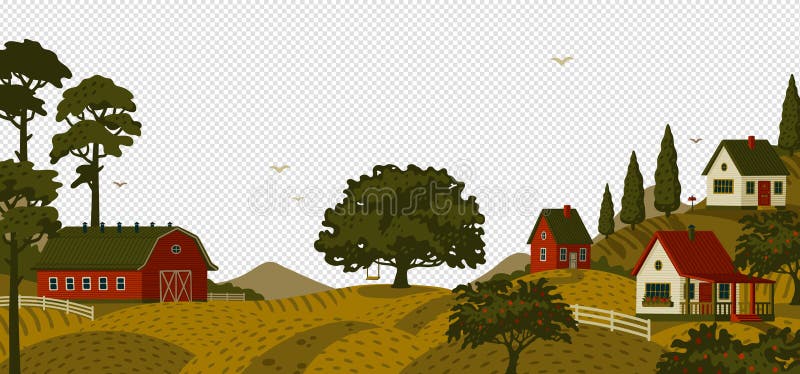 Paisaje Rural. Paisaje Panorámico Con Pueblo Y árboles. Ilustración del  Vector - Ilustración de rural, colina: 227564917