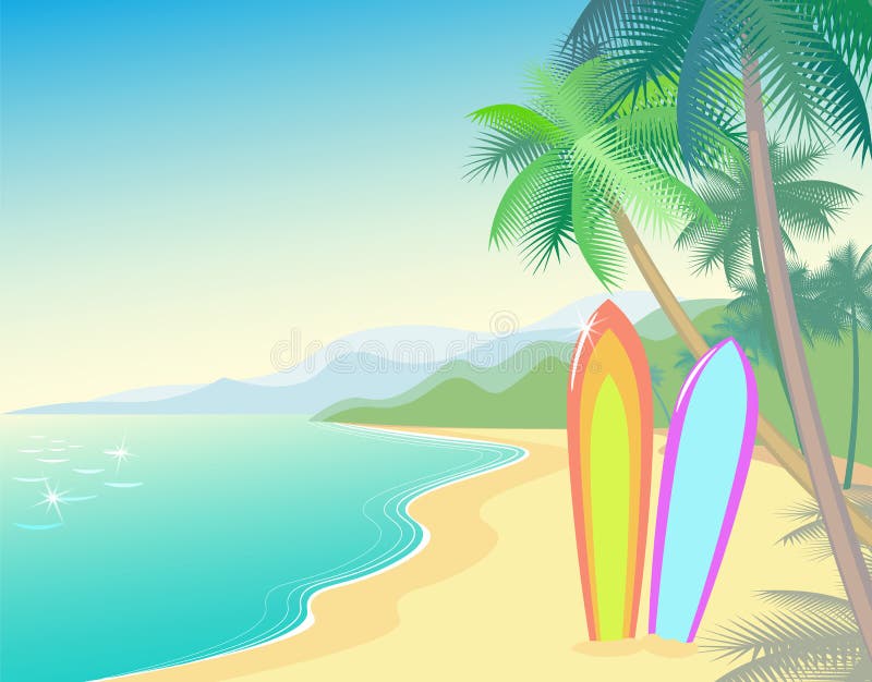 Paisaje tropical del verano de la playa Onda de la costa caliente ilustración del vector Paisaje tropical del verano de la playa Onda de la costa caliente ilustración del vector