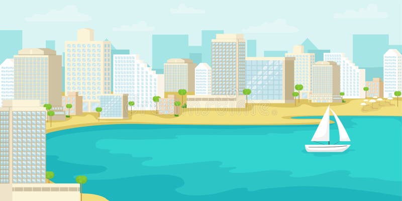 Paisaje urbano de la costa Israel de Tel Aviv Ilustración del vector