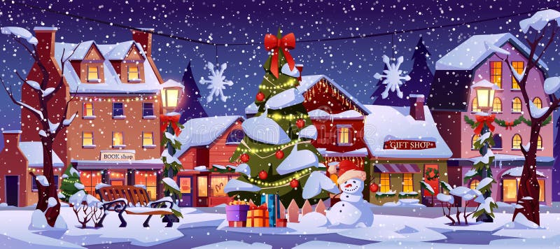 Paisaje Urbano De Navidad De Año Nuevo Ilustración del Vector - Ilustración  de escena, snowman: 225506234