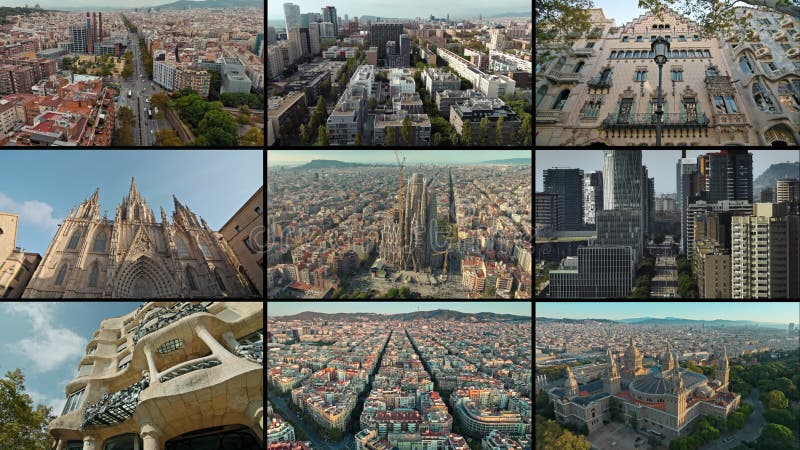 Paisaje urbano de video-collage de Barcelona. metrajes