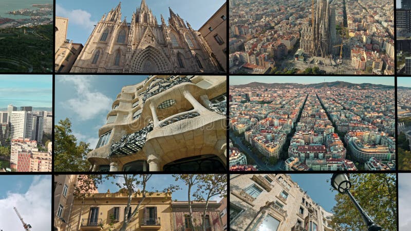 Paisaje urbano de video-collage de Barcelona. almacen de video