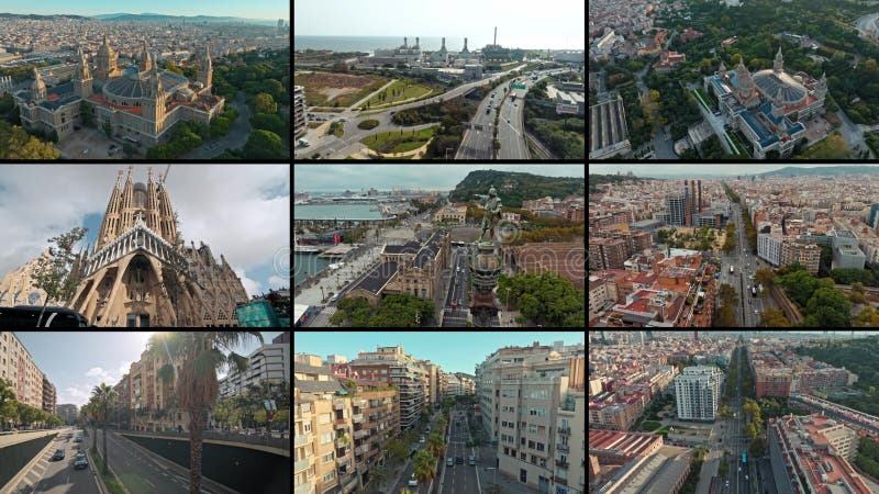 Paisaje urbano de video-collage de Barcelona. metrajes