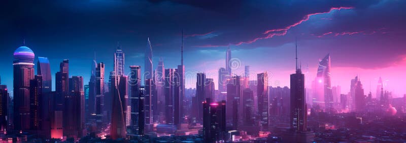 Paisaje urbano futurista con un fondo degradado estético ciberpunk. generación de ai generativo