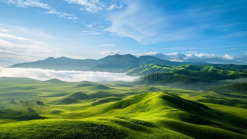 Paisaje verde sereno con colinas ondulantes fotografía de archivo libre de regalías