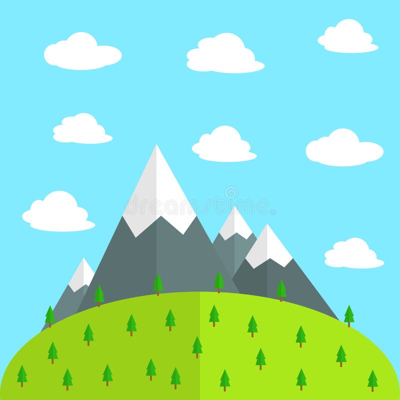 Paisajes naturales en un estilo plano en fondo azul ilustración del vector Paisajes naturales en un estilo plano en fondo azul ilustración del vector