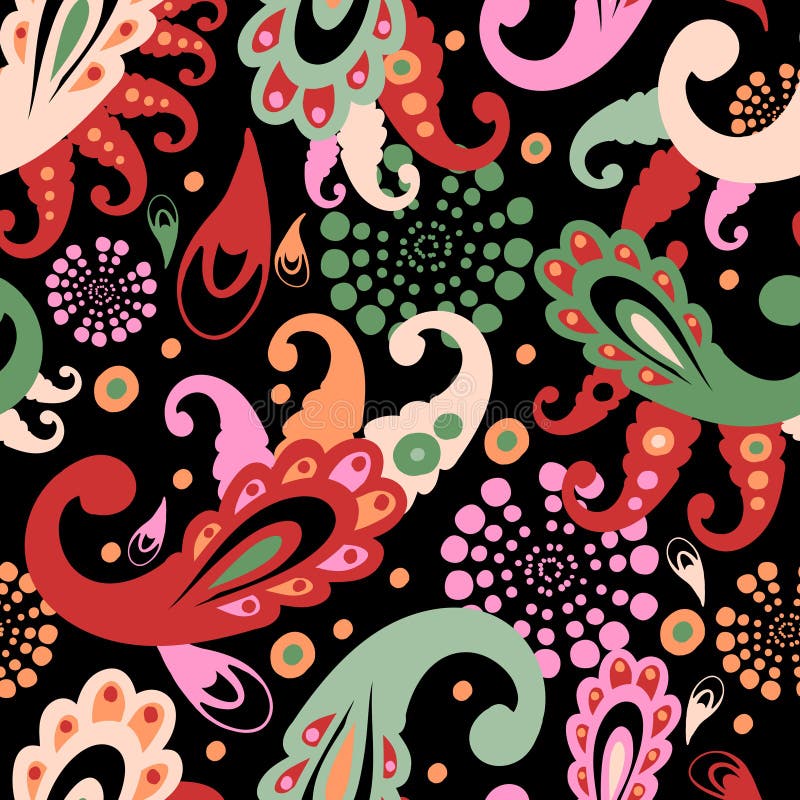 Paisley elements seamless pattern