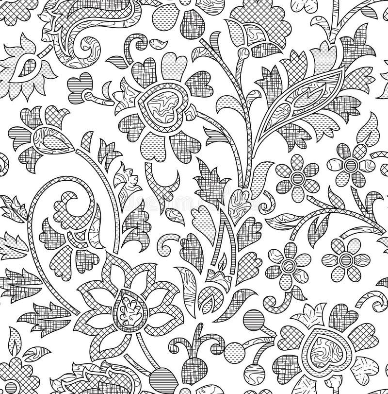 Seamless Black and White Paisley Pattern on Black Stock Vector -  Illustration of nature, leaf: 185455377