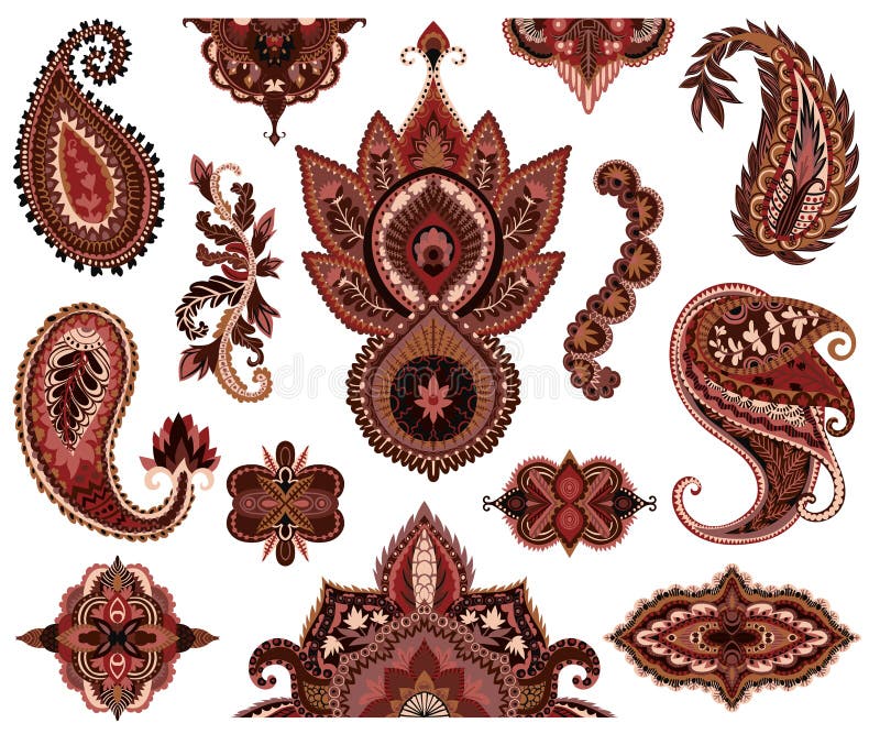 Paisley set. Oriental decorative design elements. Henna mehndi tattoo ornament. royalty free illustration Paisley set. Oriental decorative design elements. Henna mehndi tattoo ornament. royalty free illustration