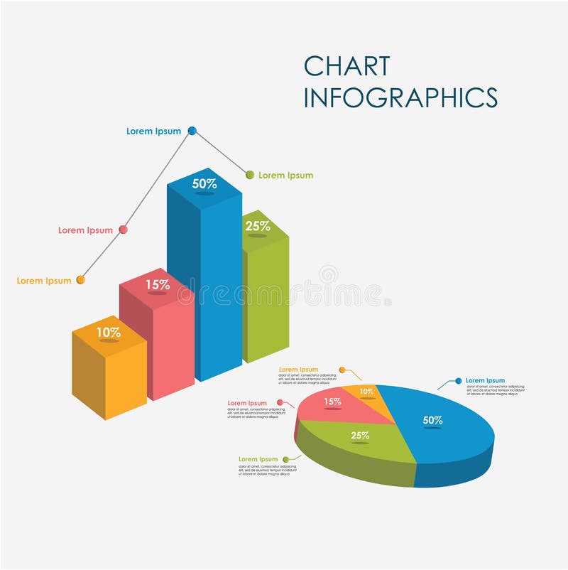 Pajcirkeldiagram, för Infographics för stångdiagram design för vektor beståndsdelar 3D plan, tecken, full färg för symbol stock illustrationer Pajcirkeldiagram, för Infographics för stångdiagram design för vektor beståndsdelar 3D plan, tecken, full färg för symbol stock illustrationer