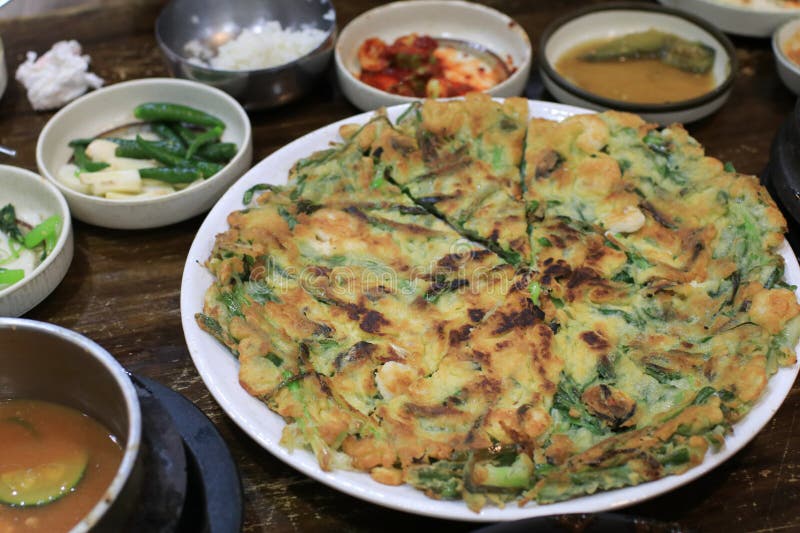 Pajeon Scallion Pancakes or Korean Pizza with Dipping Sauce. Stock ...