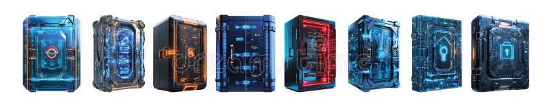 Paket med Cybersecurity Padlock Box på transparent bakgrund stock illustrationer