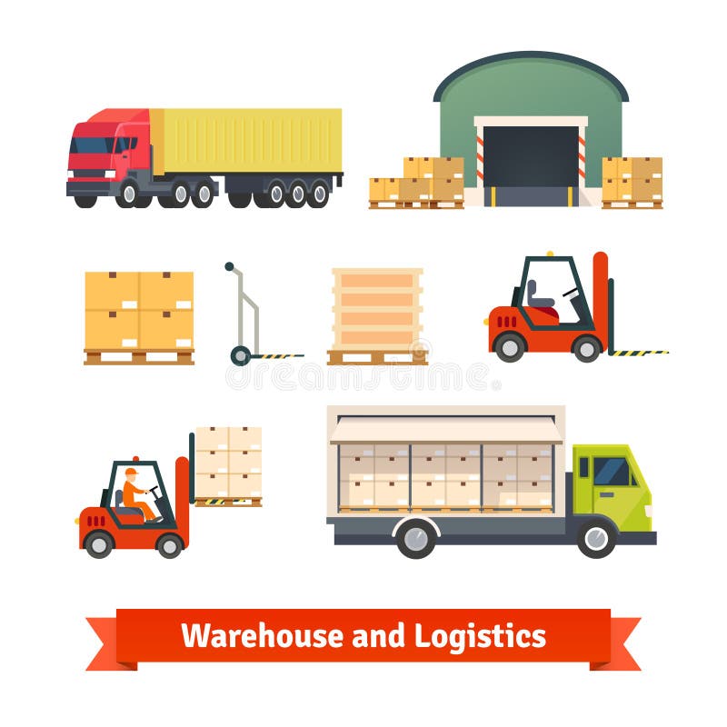 Pakhuisinventaris, logistiekvrachtwagen royalty-vrije illustratie Pakhuisinventaris, logistiekvrachtwagen royalty-vrije illustratie