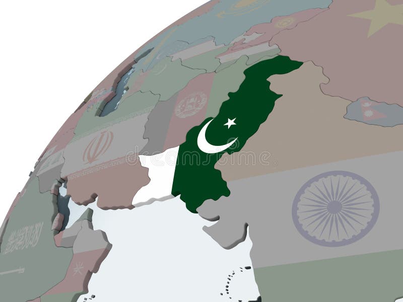 Pakistan med flaggan på jordklotet stock illustrationer Pakistan med flaggan på jordklotet stock illustrationer