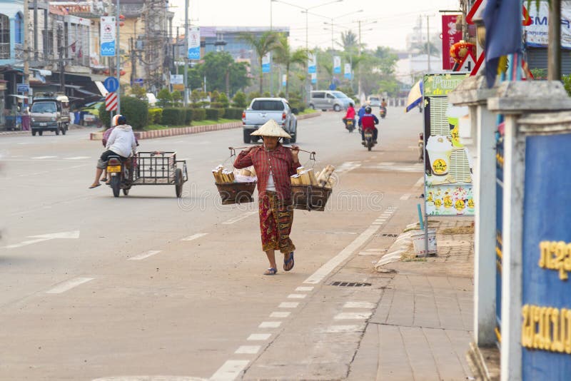 Pakse, Champasak Province, Laos- 17 March 2018: Street life in P