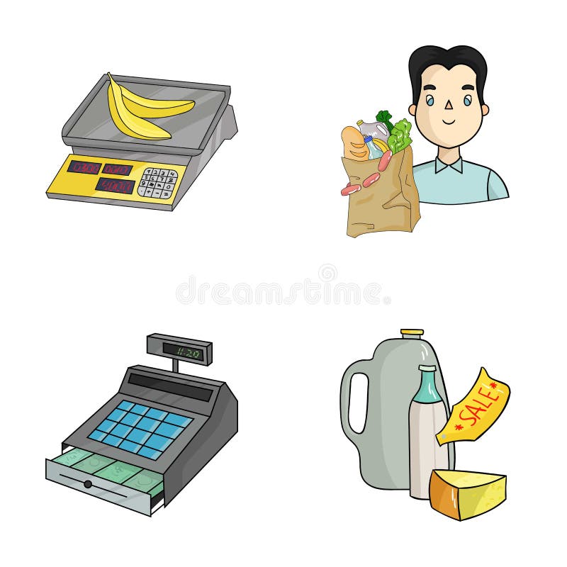 Pakunek, waży, banan, owoc Supermarket ustalone inkasowe ikony w kreskówka stylu wektorowym symbolu zaopatrują ilustracyjną sieć ilustracja wektor Pakunek, waży, banan, owoc Supermarket ustalone inkasowe ikony w kreskówka stylu wektorowym symbolu zaopatrują ilustracyjną sieć ilustracja wektor