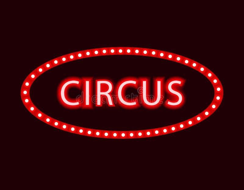 Palabra de neón brillante del CIRCO del vector en el marco rojo colorido, ejemplo que brilla intensamente stock de ilustración Palabra de neón brillante del CIRCO del vector en el marco rojo colorido, ejemplo que brilla intensamente stock de ilustración