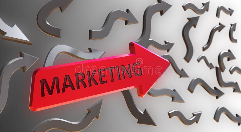Palabra del márketing en flecha roja stock de ilustración Palabra del márketing en flecha roja stock de ilustración