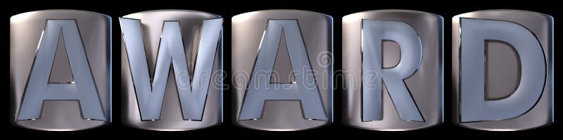 Metallic blue silver award word realistic 3d rendered on black background. Metallic blue silver award word realistic 3d rendered on black background