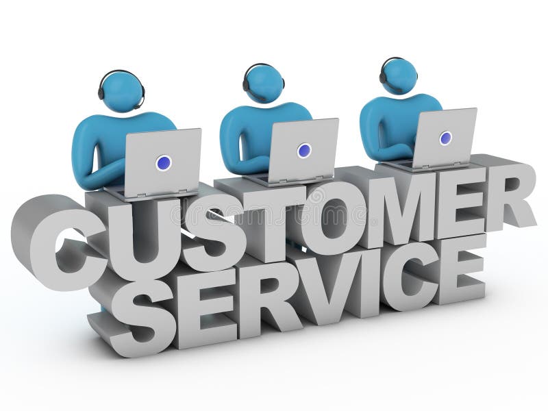 Palabras de servicio de atención al cliente y grupo de trabajadores que se colocan detrás libre illustration Palabras de servicio de atención al cliente y grupo de trabajadores que se colocan detrás libre illustration
