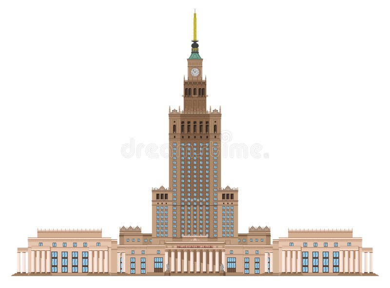 Palace of Culture and Science Warschau, Polen Geïsoleerd op witte achtergrondvectorillustratie