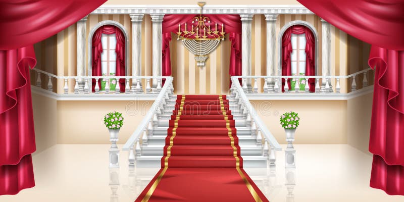 Palace Interior Vector Background, Luxury Castle Room, Royal Ballroom Hall,  Arch Window, Red Curtain. Stock Vector - Illustration of baroque, ballroom:  227480987