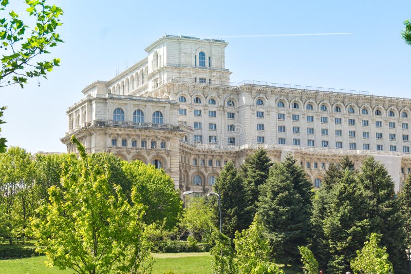 The Palace of the Parliament or People`s House, Bucharest, Romania. View from the Central Square. The Palace was ordered by stock image The Palace of the Parliament or People`s House, Bucharest, Romania. View from the Central Square. The Palace was ordered by stock image