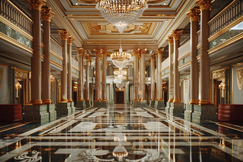 Palacio de lujo generativo de ai de oro stock de ilustración