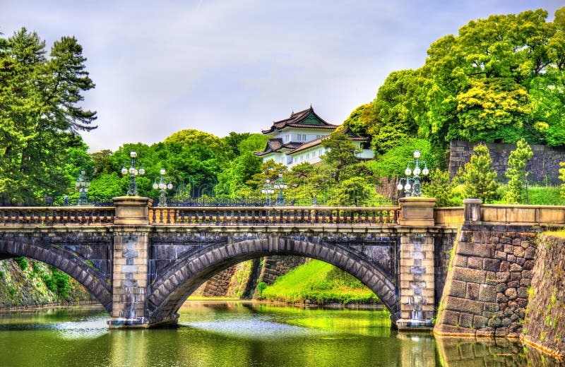 Palais impérial avec le pont de Nijubashi à Tokyo photos stock Palais impérial avec le pont de Nijubashi à Tokyo photos stock