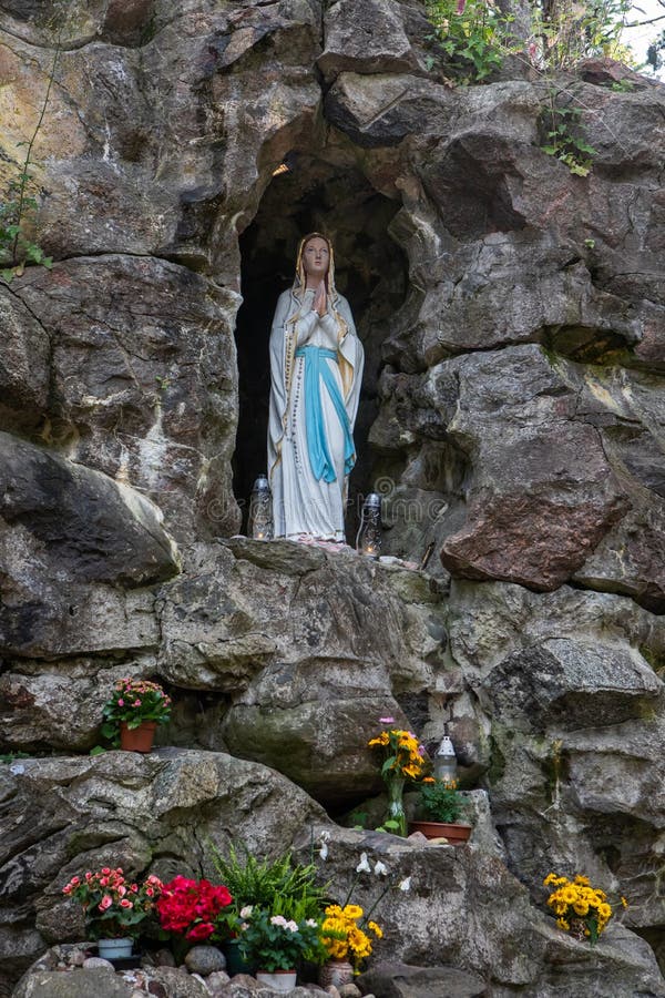 Palanga, Lithuania - July 11, 2020: Our Lady of Lourdes Grotto in Birutes Park in Palanga, Lithuania