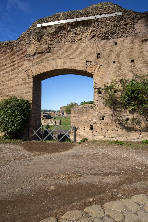Palatine Hill, view of the ruins of several important ancient  buildings, Rome, Italy stock photos