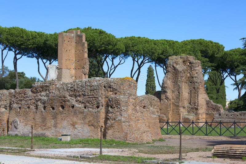 Palatine Hill, view of the ruins of several important ancient  buildings, Rome, Italy stock images