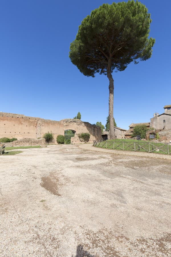 Palatine Hill, view of the ruins of several important ancient  buildings, Rome, Italy stock photos