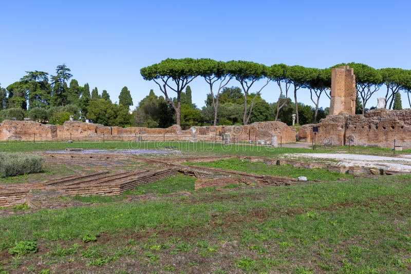 Palatine Hill, view of the ruins of several important ancient  buildings, Rome, Italy royalty free stock photos