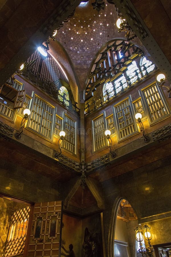 Interior of Gaudi's Neo-Gothic palace of Palau Guell, just off Las Rambla in the Eixample district of Barcelona in the Catalonia region of Spain. Interior of Gaudi's Neo-Gothic palace of Palau Guell, just off Las Rambla in the Eixample district of Barcelona in the Catalonia region of Spain.