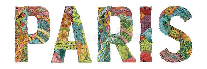 Palavra PARIS Objeto decorativo do zentangle do vetor para a decoração ilustração do vetor Palavra PARIS Objeto decorativo do zentangle do vetor para a decoração ilustração do vetor