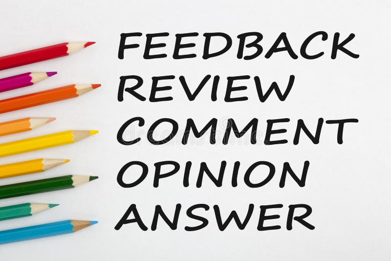 Palavras do conceito da resposta da opinião do comentário da revisão do feedback imagem de stock Palavras do conceito da resposta da opinião do comentário da revisão do feedback imagem de stock