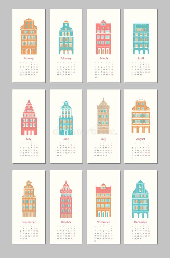 Palazzo d'Europa 2015 di progettazione del calendario royalty illustrazione gratis Palazzo d'Europa 2015 di progettazione del calendario royalty illustrazione gratis