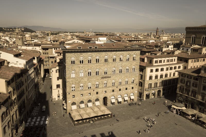Palazzo delle Assicurazioni Generali i piazzadellaen Signoria i Florence, Tuscany, Italien Åldrig fotoeffekt arkivbilder Palazzo delle Assicurazioni Generali i piazzadellaen Signoria i Florence, Tuscany, Italien Åldrig fotoeffekt arkivbilder