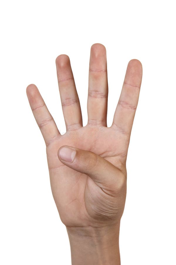 Boy hand isolated on white background showing four fingers. Boy hand isolated on white background showing four fingers