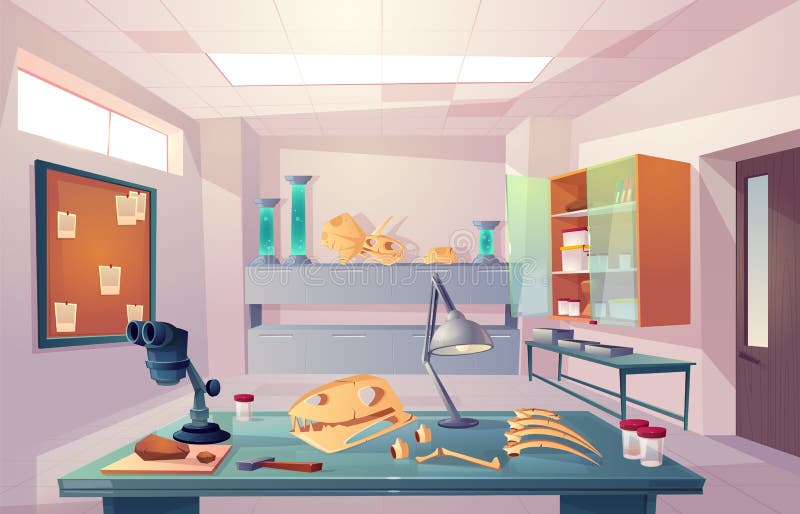Paleontología, vector de la historieta del laboratorio de la genética de la universidad stock de ilustración Paleontología, vector de la historieta del laboratorio de la genética de la universidad stock de ilustración