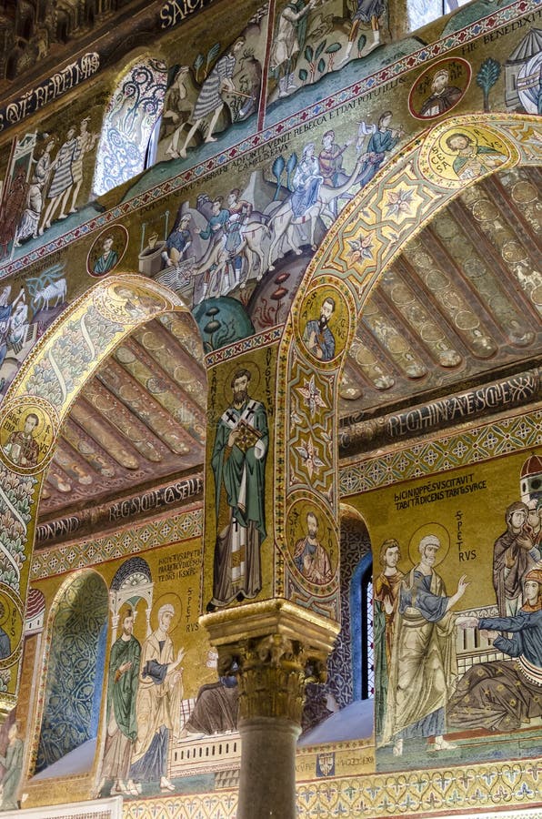 PALERMO ITALY - OCTOBER 2, 2012: The Palatine Chapel in the Normans Palace. Palatine Chapel is the example of the Arab-Norman-Byzantine style in the 12th-century, on October 2, 2012 in Palermo, Italy. PALERMO ITALY - OCTOBER 2, 2012: The Palatine Chapel in the Normans Palace. Palatine Chapel is the example of the Arab-Norman-Byzantine style in the 12th-century, on October 2, 2012 in Palermo, Italy